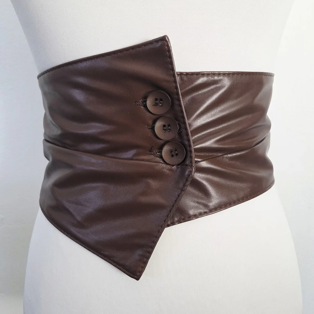 Stretchy wide brown waist belt - Picture 5 of 10